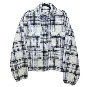 Melloday Shirt Jacket Shacket Womens XL Black White Plaid Oversized Boxy Pockets